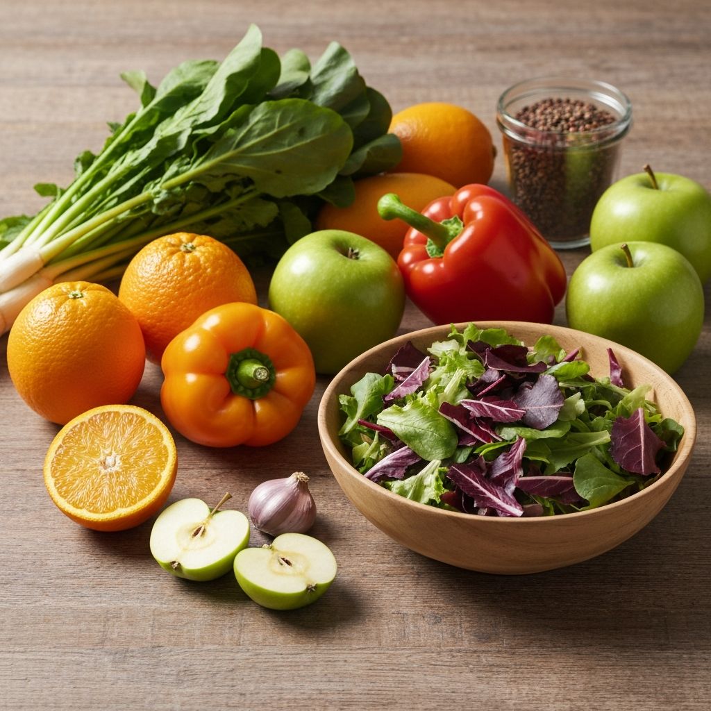 Balanced nutrition with fresh vegetables and healthy foods